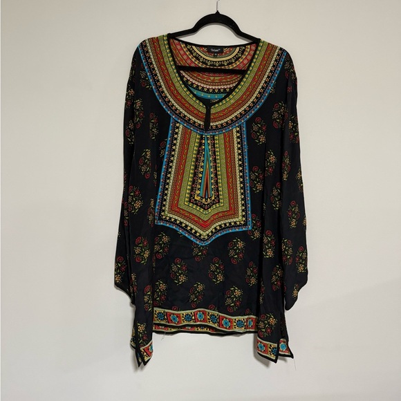 Tolani Silk Floral Bohemian Tunic Top Size 2X Flowy Boho Resort - Picture 1 of 8